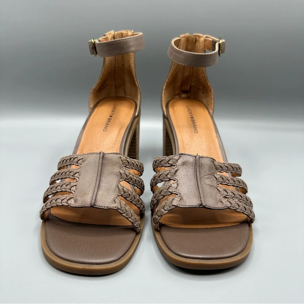 Lucky Brand Leather Ankle Strap Heeled Sandal Women’s Size 9M Brown